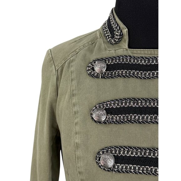 Free People Green Cropped Military Band Jacket 6| Napoleoncore Indie Sleaze Boho - Picture 4 of 16